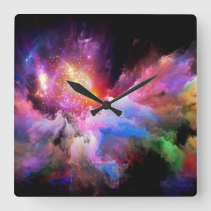 Horloge Carrée oeuvre d'art nuageuse abstraite vibrante surréalis