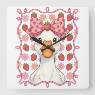 Horloge Carrée Oie fraise femme été noeud