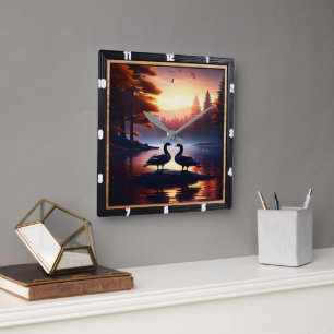 Horloge Carrée Oies Et Canards Lakeside Rustiques