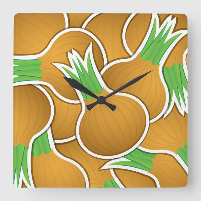 Horloge Carrée Oignons marron funky (Recto)