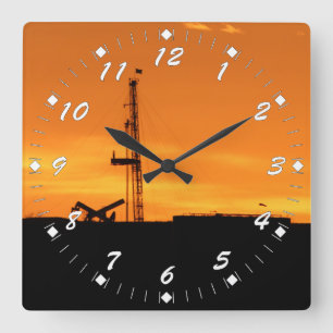 Horloge Carrée Oil Workover Rig White Numbers
