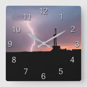Horloge Carrée Oilfield Lightning Purple Sunrise