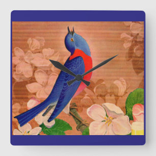 Horloge Carrée oiseau bleu du bonheur