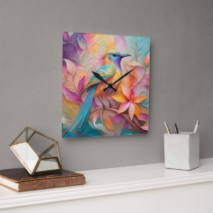 Horloge Carrée Oiseau Chanson Violet Gorge Fantastique