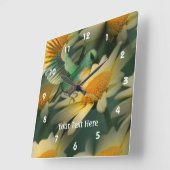 Horloge Carrée Oiseau Coloré Et Marguerite Imaginaire Animal Art (Angle)