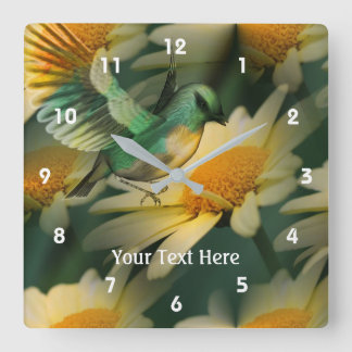 Horloge Carrée Oiseau Coloré Et Marguerite Imaginaire Animal Art