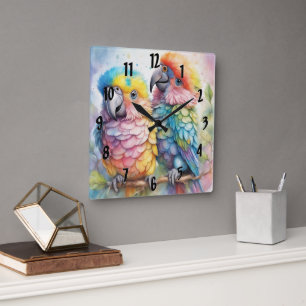 Horloge Carrée Oiseaux arc-en-ciel Parrots 1