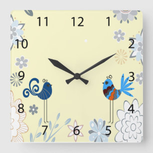 Horloge Carrée Oiseaux bleus décoratifs modernes