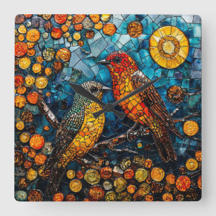 Horloge Carrée Oiseaux colorés Art Cadeau unique pour les amoureu