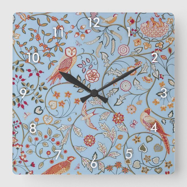 Horloge Carrée Oiseaux et fleurs, William Morris (Recto)