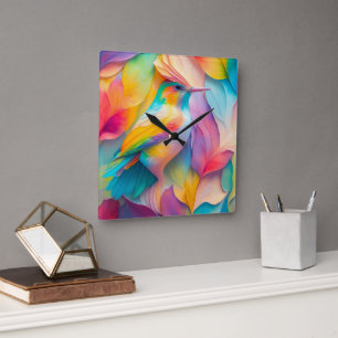 Horloge Carrée Oiseaux Imaginaires Oiseaux de soie