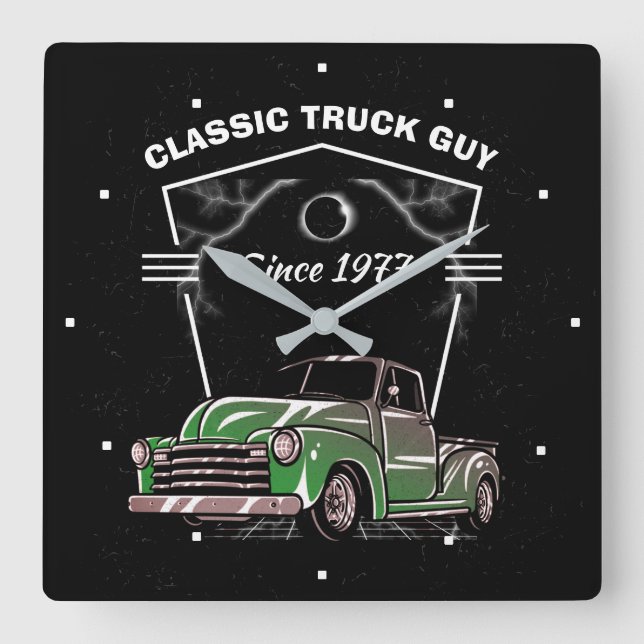 Horloge Carrée Old Classic Truck Guy Green Chevy Since Date (Recto)