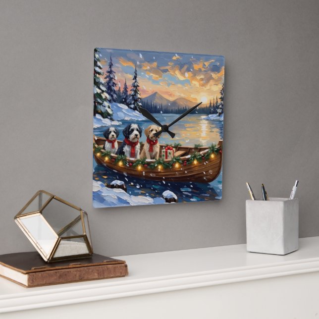 Horloge Carrée Old English Sheepdog Christmas Boat Holiday (Bureau)