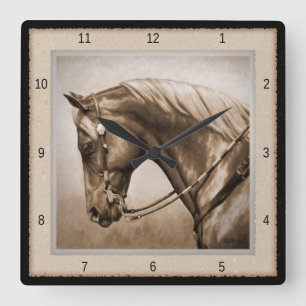 Horloge Carrée Old West Quarter Horse Sepia Brown