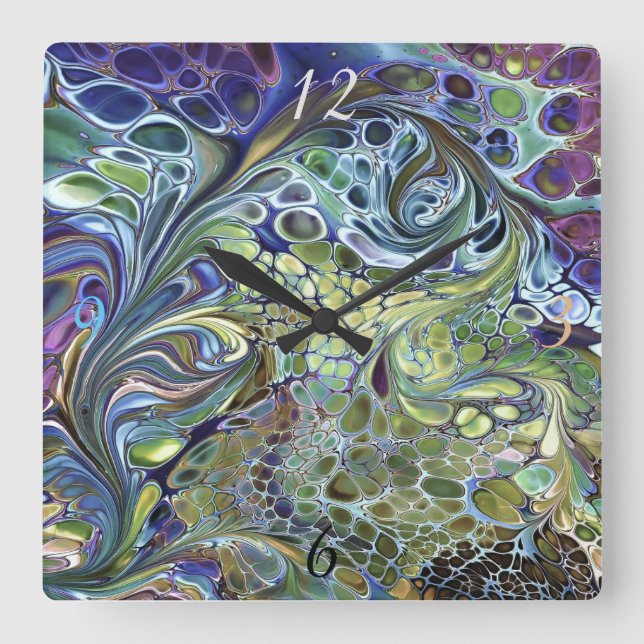 Horloge Carrée Olive vert, purple blue burgundy (Recto)