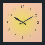 Horloge Carrée Ombre Aura Jaune Planche De Coucher De Soleil<br><div class="desc">Belle aquarelle numérique Peach dégradé jaune ombre design. Cadeaux d'été rayonnants.</div>