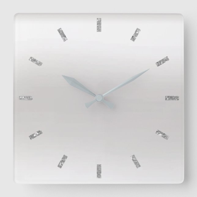 Horloge Carrée Ombre blanc monochromatique gris Parties scintilla (Recto)
