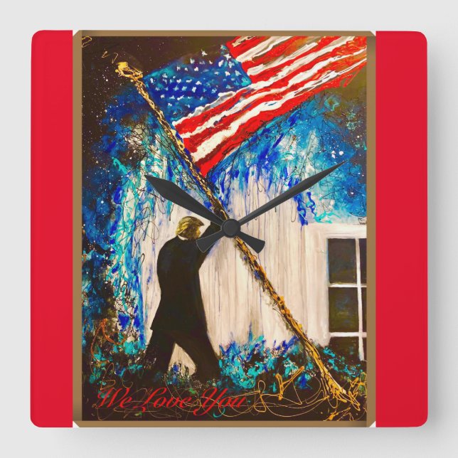 Horloge Carrée On aime l'horloge de Trump (Recto)