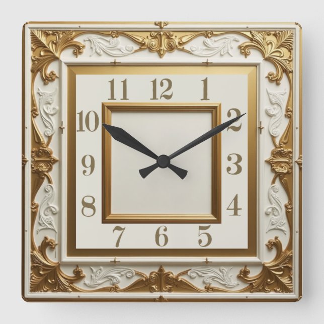 Horloge Carrée Or Art Déco élégant (Recto)