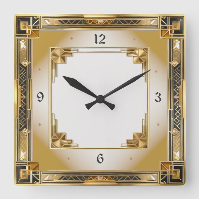 Horloge Carrée Or Art Déco élégant (Recto)