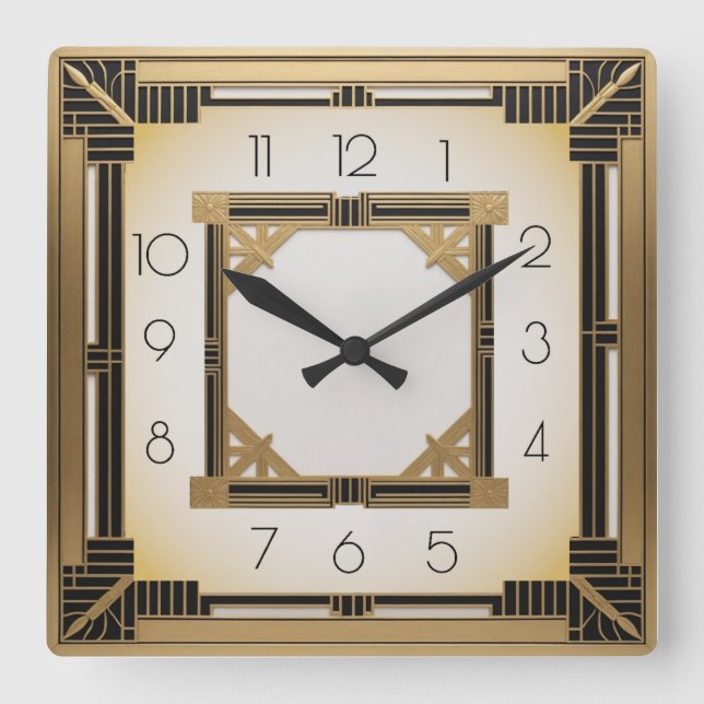 Horloge Carrée Or Art Déco élégant (Recto)