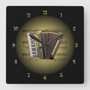 Horloge Carrée Or de ~ de musique de feuille de ~ d'accordéon et