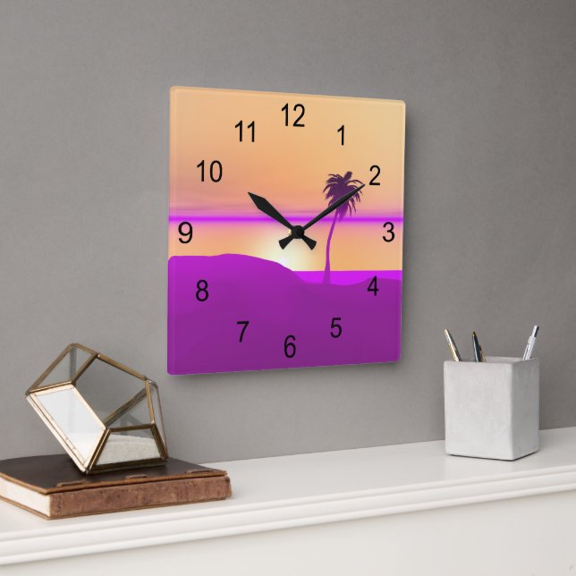 Horloge Carrée Or et violet d'île (Bureau)