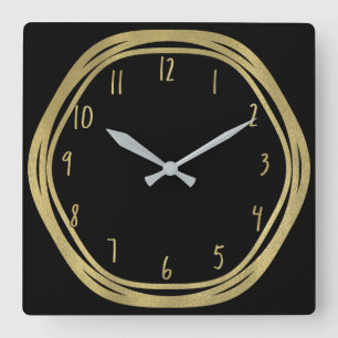 Horloge Carrée Or Glam & Anneaux Noirs (Toute Couleur) Moderne Gl