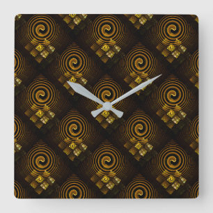 Horloge Carrée Or Moderne Boho Élégant Motif d'Art Abstrait #502