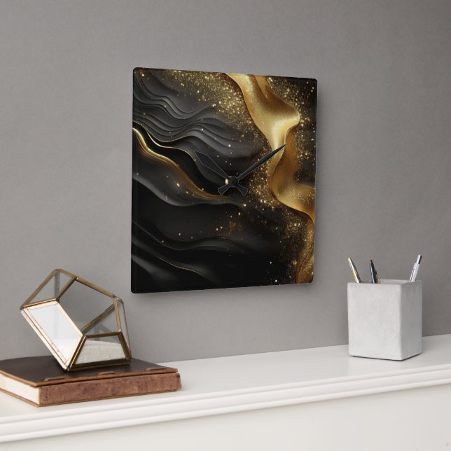 Horloge Carrée Or Noir Prinkle (Bureau)