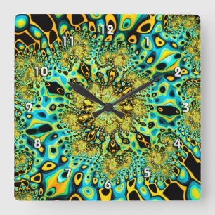 Horloge Carrée Or Peacock Brago-Mitchell Art Fractal fin