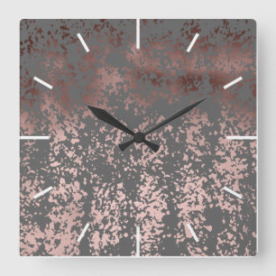Horloge Carrée or rose de faux élégant et traçages gris