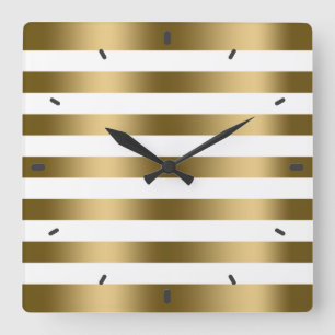 Horloge Carrée Or Stripes White Background