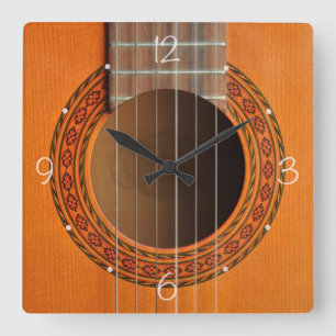 Horloge Carrée Orange classique de guitare bronzage