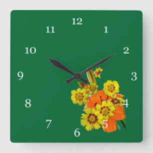 Horloge Carrée orange et daisy flowers