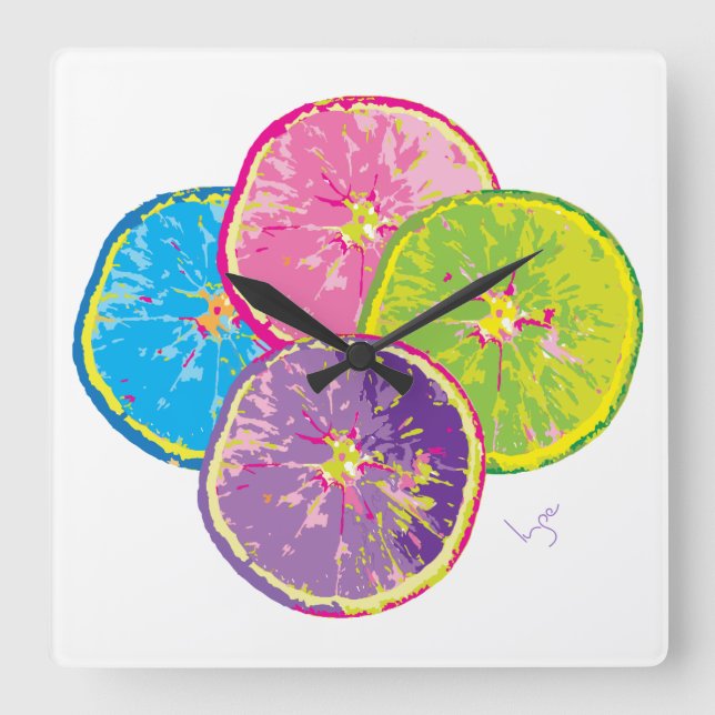 Horloge Carrée Orange Fruits Slices Pop Art (Recto)