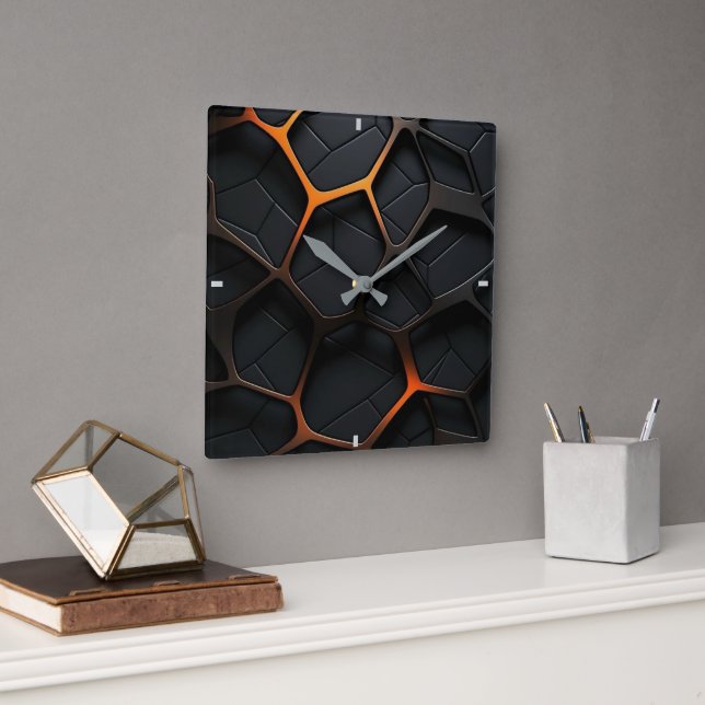 Horloge Carrée Orange noir (Bureau)