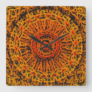 Horloge Carrée Orange, Noir et Jaune Abstrait