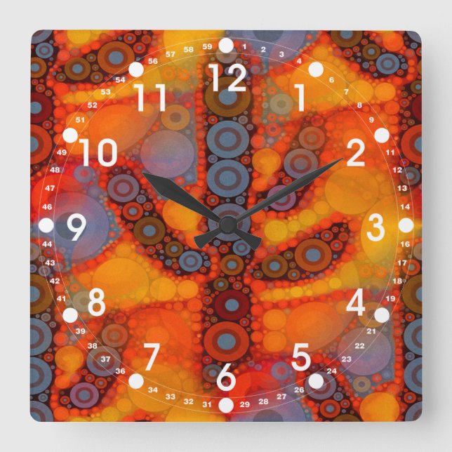 Horloge Carrée Orange Purple Southwestern (Recto)