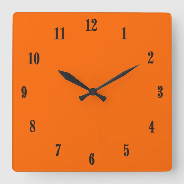 Horloge Carrée Orange Uni avec Polices Noires (Recto)