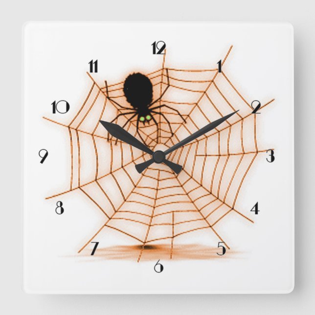 Horloge Carrée Orange & White Halloween Spider web Wall Clock (Recto)