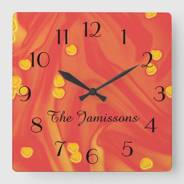 Horloge Carrée Orange with Small Yellow Hearts, nom (Recto)
