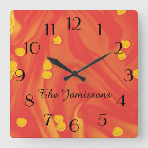 Horloge Carrée Orange with Small Yellow Hearts, nom