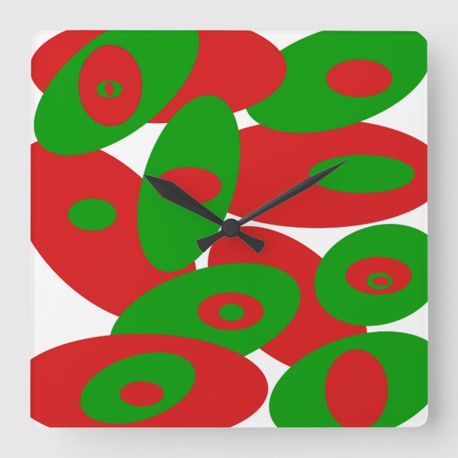 Horloge Carrée Orbes rouge, verte et blanche (Recto)