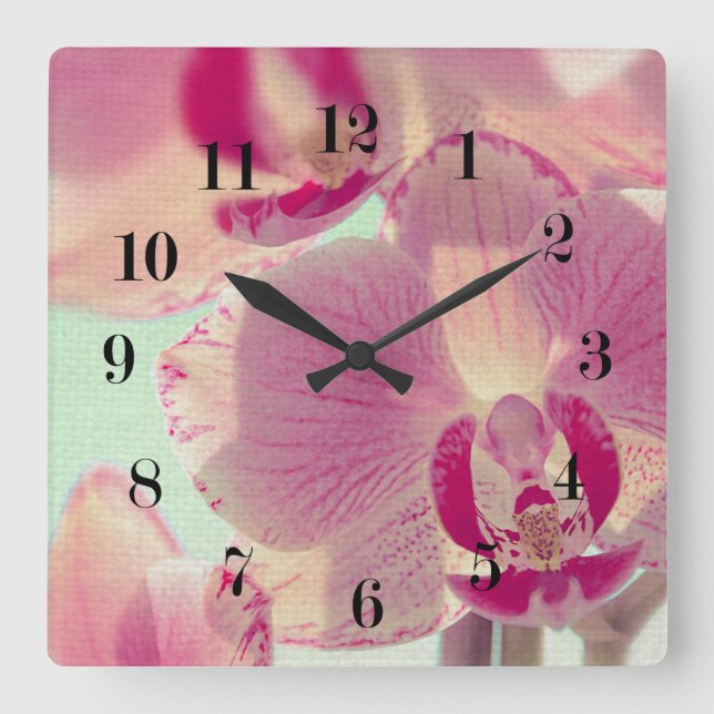 Horloge Carrée Orchidée rose (Recto)