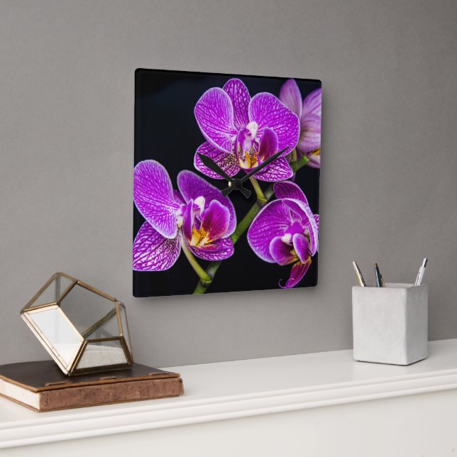 Horloge Carrée Orchidée violette (Bureau)