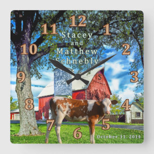 Horloge Carrée Ordre spécial Guernsey and Farm Cow Clock