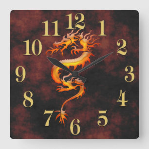 Horloge Carrée Oriental Asiatique Dragon Designer Timepiece