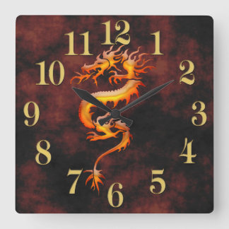 Horloge Carrée Oriental Asiatique Dragon Designer Timepiece