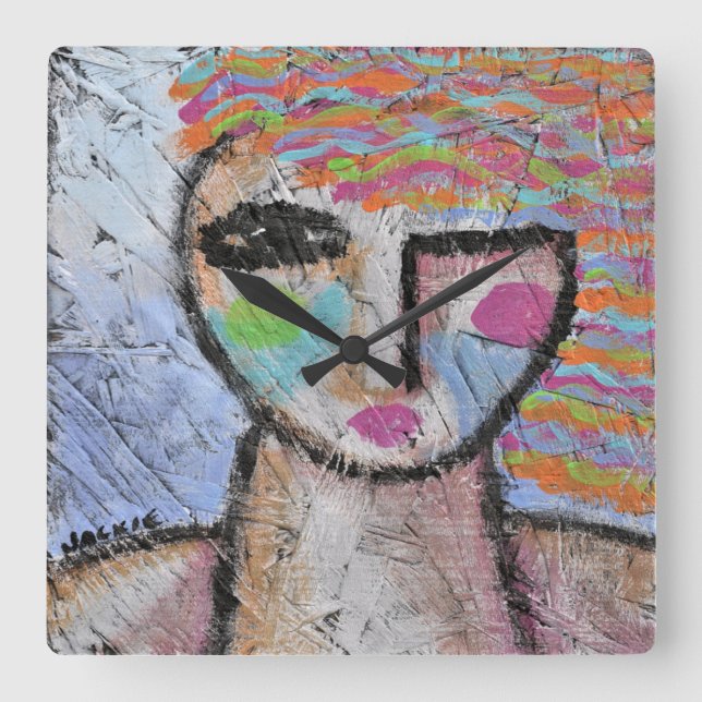 Horloge Carrée Original Abstract Art Large Clock (Recto)